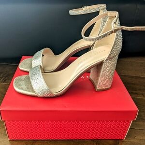 Gold Rhinestone Block Sandals